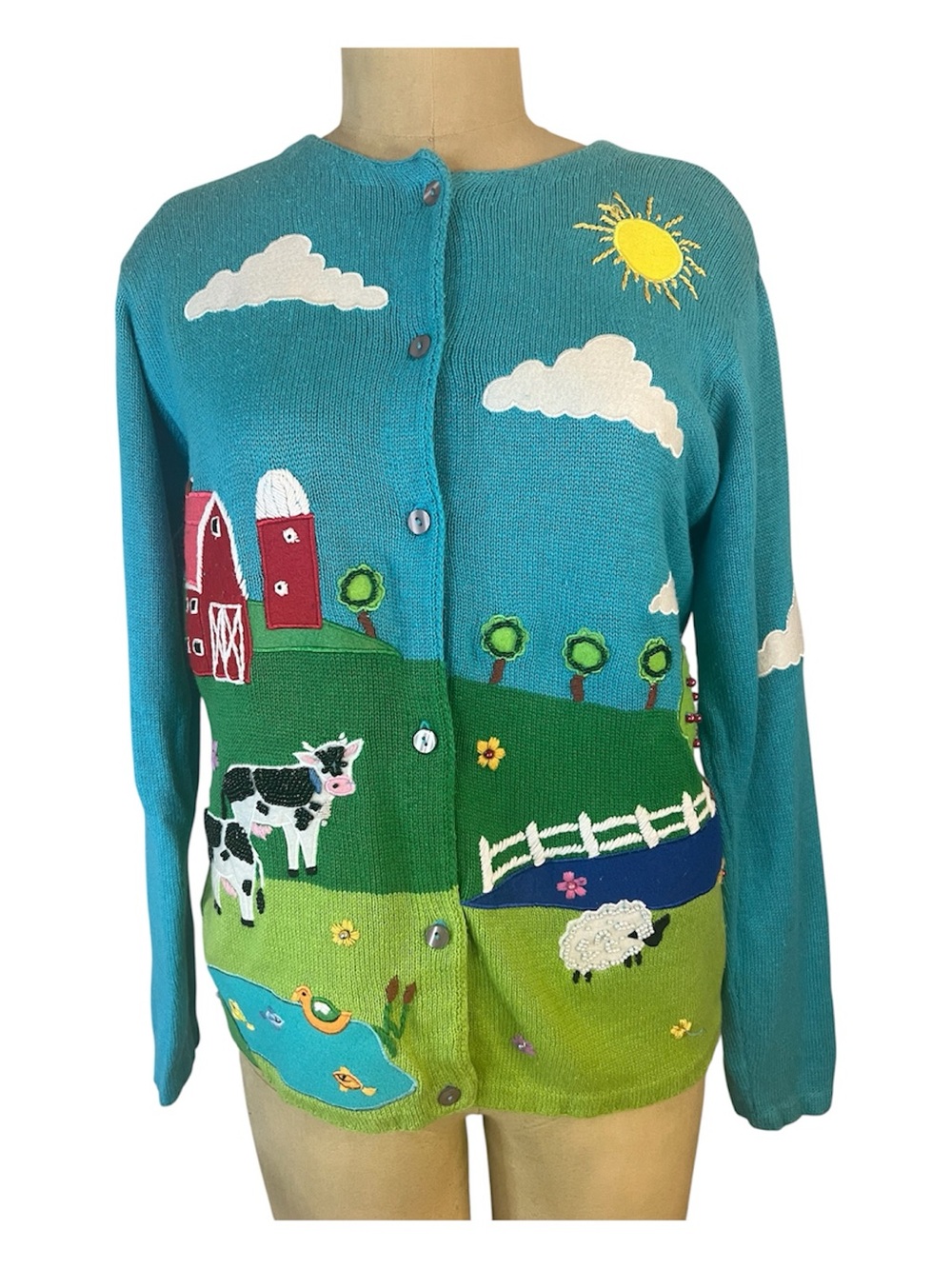 Whimsical vintage 90’s Farm Scene Women's Cardigan Sweater
